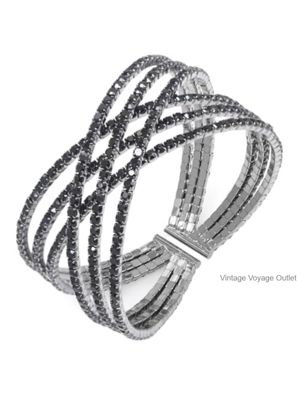 Rhinestone Multilayer Braid Cuff Bangle Adjustable Sparkle Bracelet